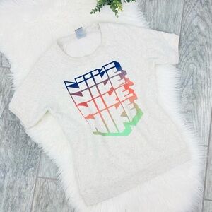 Nike Y2K Cream Colorful Nike Logo Short Sleeve Sweater Top